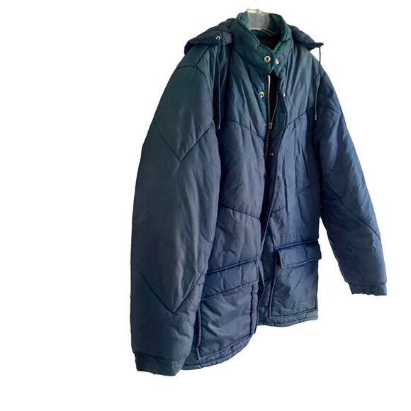 Montgomery Ward Blue Parka Jacket with Removable Hood Vintage Large - Picture 9 of 16